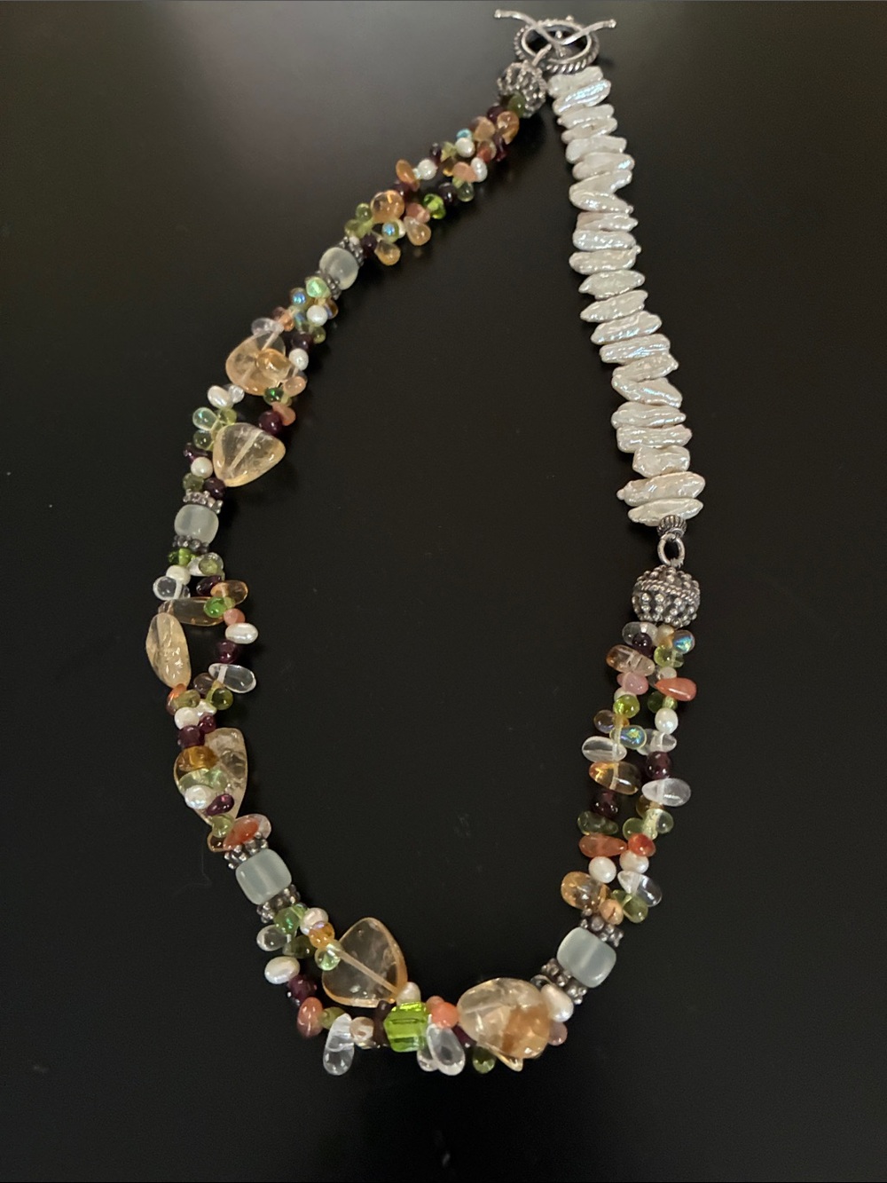 Handcrafted Multicolor Gemstone and Freshwater Pearl Necklace